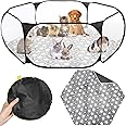 VitalCozy Hamster Playpen with Mat Small Animal Cage Tent Breathable Transparent Guinea Pig Playpen Waterproof Portable Yard Fence Mat Foldable Exercise Playpen Outdoor Indoor (Black,Star)