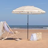 Christow Beach Umbrella 2m Tilting Parasol UV 30+ Taupe Striped view 2