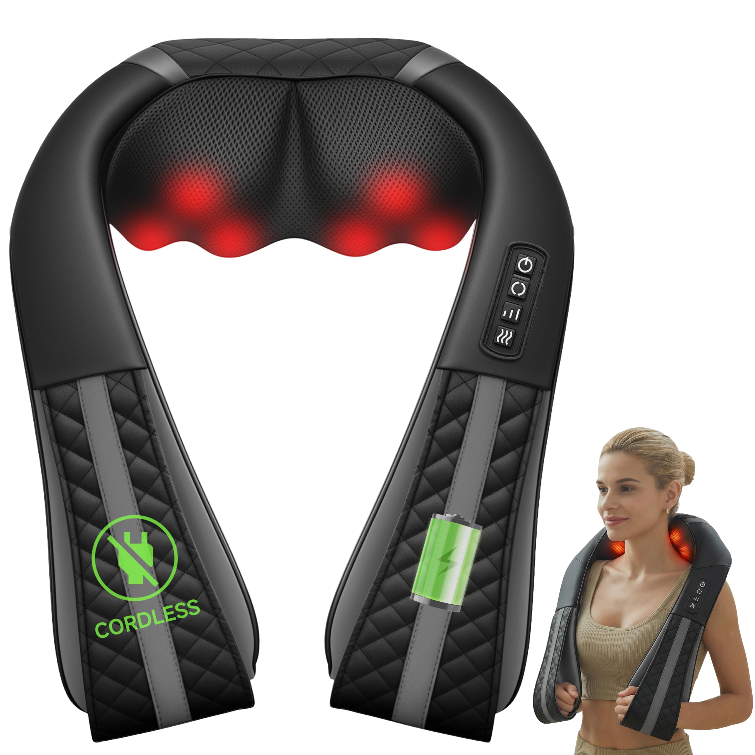Photo 1 of Snailax Cordless Neck Massager with Heat, Shiatsu Neck Back Massager for Pain Relief Deep Tissue, 4D Kneading Shoulder Massager Pillow for Shoulder, Leg Rechargeable Massage Gifts for Mom, Dad