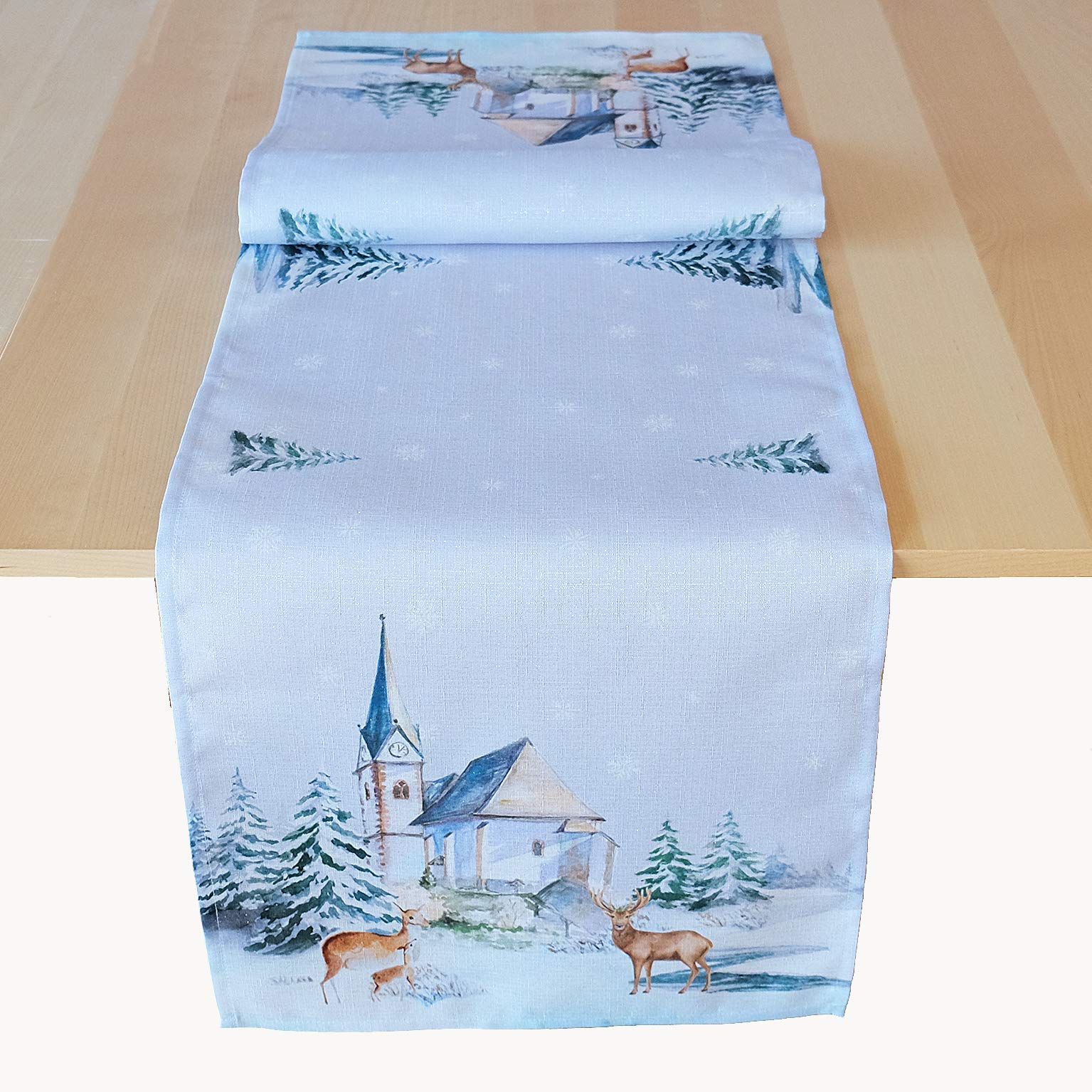 Raebel Table Runner 40 x 140 cm Colourful Printed Table Topper Christmas Decoration Blue Silver Deer Winter Decoration