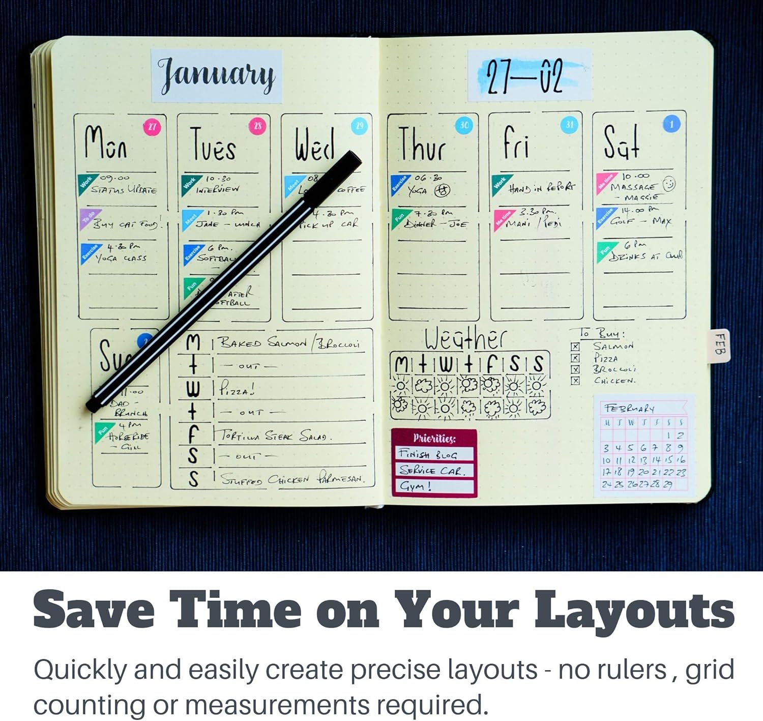 Ultimate Productivity Journal Stencil Set - Custom-Designed Supplies for Bullet Dotted Journal Planners, DIY Templates to Create Calendars, Lists, Letters, Numbers, Habit Trackers by Sunny Streak: Kitchen & Dining