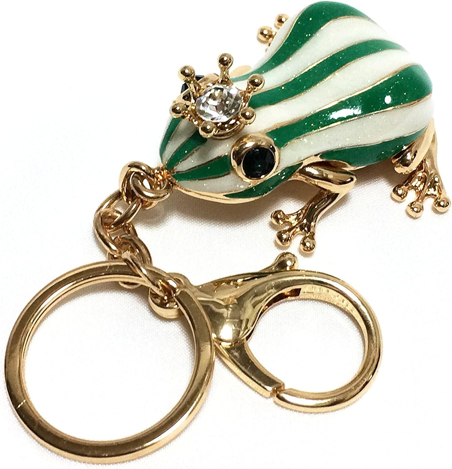 EQLEF Creative Frog Keyring Cute Green Frog Keychain Funny Metal Frog Key Ring with White Stripes for Boyfriend Girlfriend Lover Gift Decoration Pendant