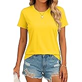 SMENG Women's Short Sleeve Cotton Blend Shirt Basic Crewneck Solid Color Tee Casual Fit T-Shirt UPF 50+ Workout Tops
