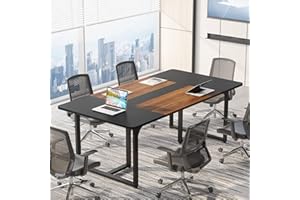Tribesigns Rectangle Conference Table, 6FT Meeting Table up for 8 People, Business Style Large Office Conference Room Table Boardroom Desk with Strong Metal Legs, 70.8L x 35.4W x 29.5H (Retro Brown)