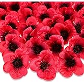Xinnun 60 Pieces Artificial Poppies Flowers Red Poppy Artificial Silk Faux Stemless Flowers Head for Memorial Day Veterans Day Wedding Home Decoration Bouquet Corsages Party Centerpiece