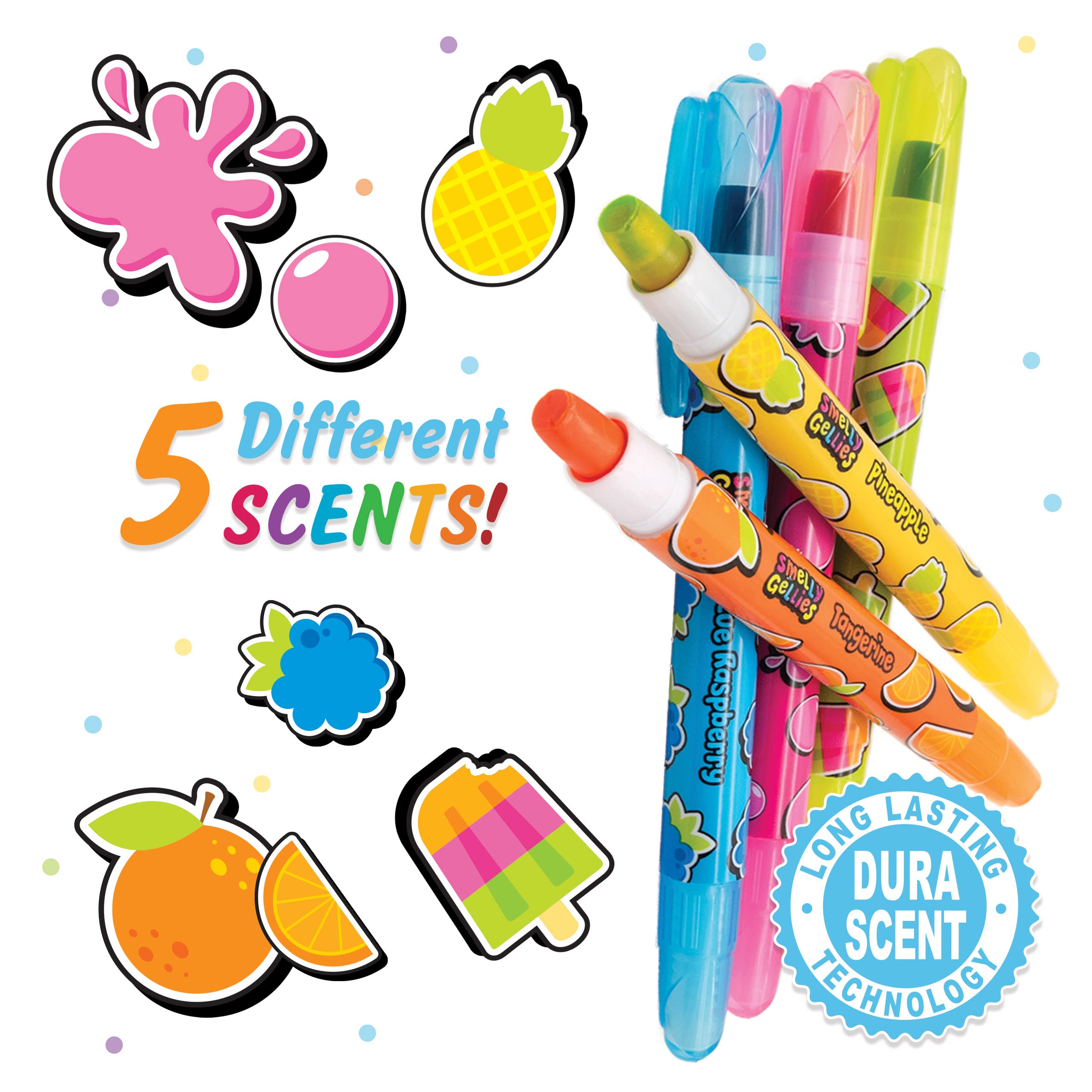 Smelly Gellies - Patented Gourmet Scented Glidewrite Gel Coloring Sticks, Crayons, Highlighters - 5 Count - Gifts for Kids