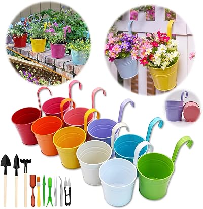 Giovara Hanging Plant Pot Large Metal Flower Pots with Detachable Hook