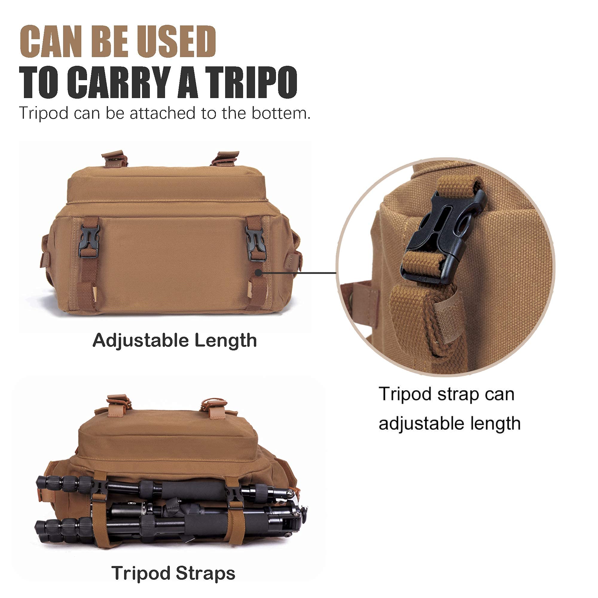 Cwatcun Camera Case Canvas Shoulder Bag with detachable insert Case Shockproof Camera Messenger Bag for Canon Sony Nikon DSLR/SLR, Mirrorless Camera Bag with Tripod Holder for Men Women (Color:Brown)