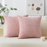Home Brilliant Corduroy Cushion Covers 20x20 Baby Pink Pack of 2