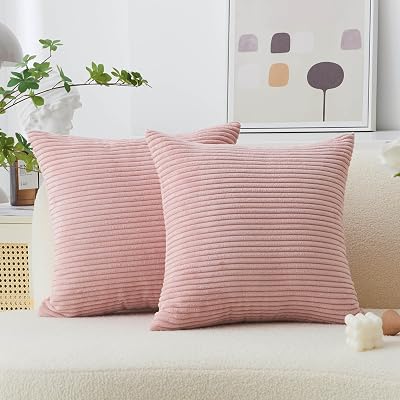 Home Brilliant Corduroy Cushion Covers 20x20 Baby Pink Pack of 2