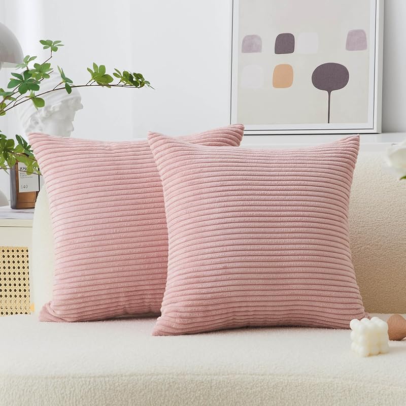 Home Brilliant Corduroy Cushion Covers 20x20 Baby Pink Pack of 2