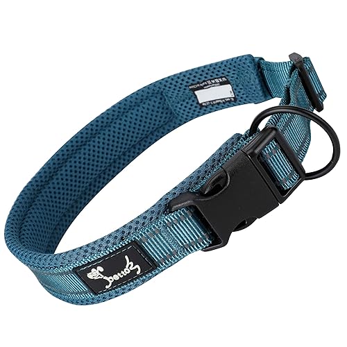 IDOGCHEW Dog Collar for Dogs with Reflective Adjustable Soft Nylon Padded Collars for Small Medium Large Dogs with Buckle Heavy Duty Basic Puppy Collar Safety Breathable Quick Release Durable L