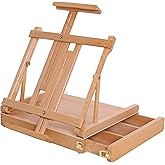U.S. Art Supply Large Adjustable Wooden Desktop Easel with Storage - Portable Sketchbox, Tabletop Easels for Painting, Drawing & Art Supplies, Premium Beechwood