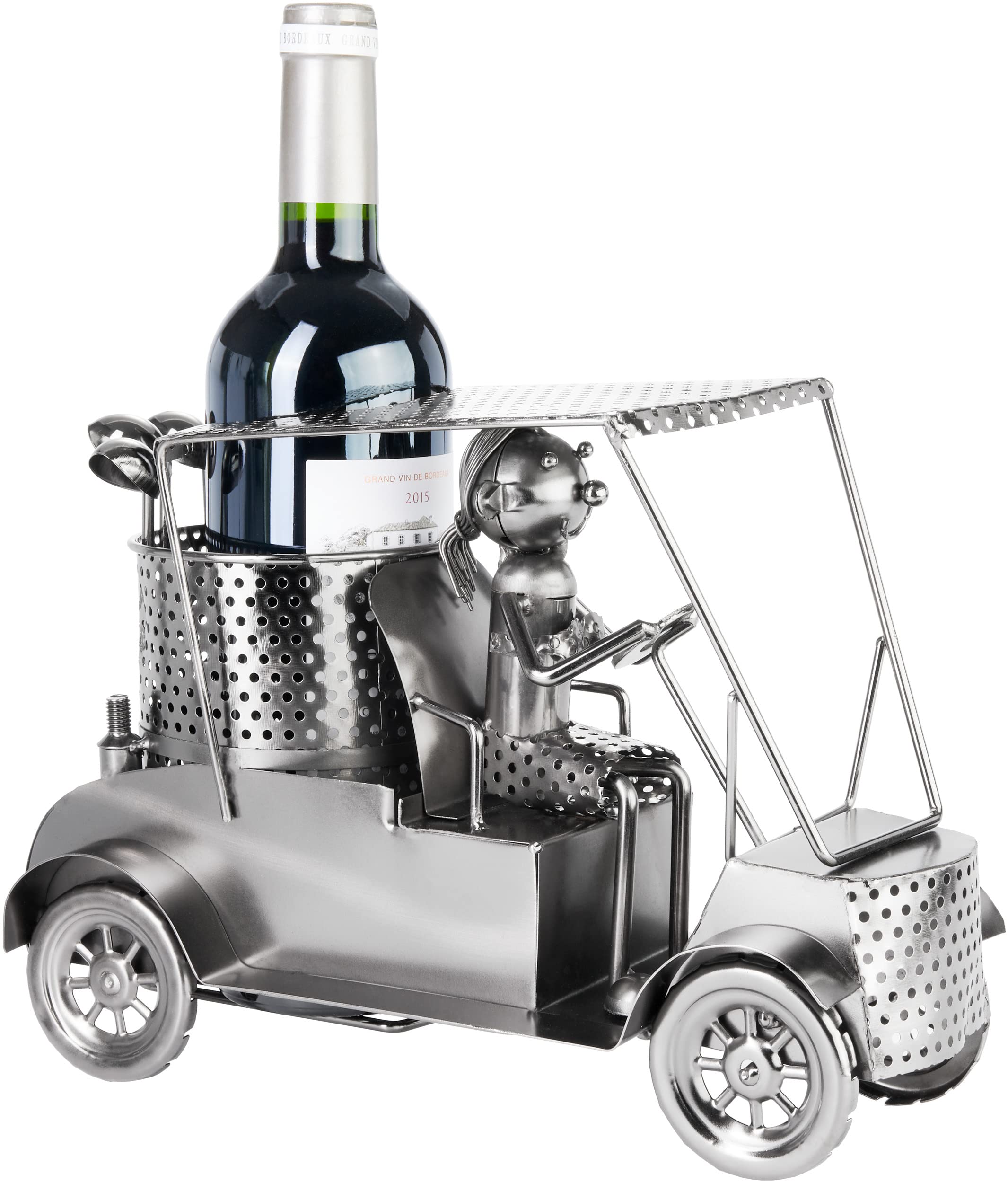 BRUBAKER Bottle Holder - Metal Golf Cart Sculpture Gift for Golfers and Sportsmen - Wine Bottle Holder with Gift Card