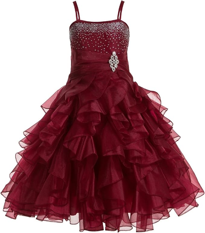 Sleeveless Jade Sequins Lace Bodice Asymmetric Organza Ruffle Flower Girl Dress