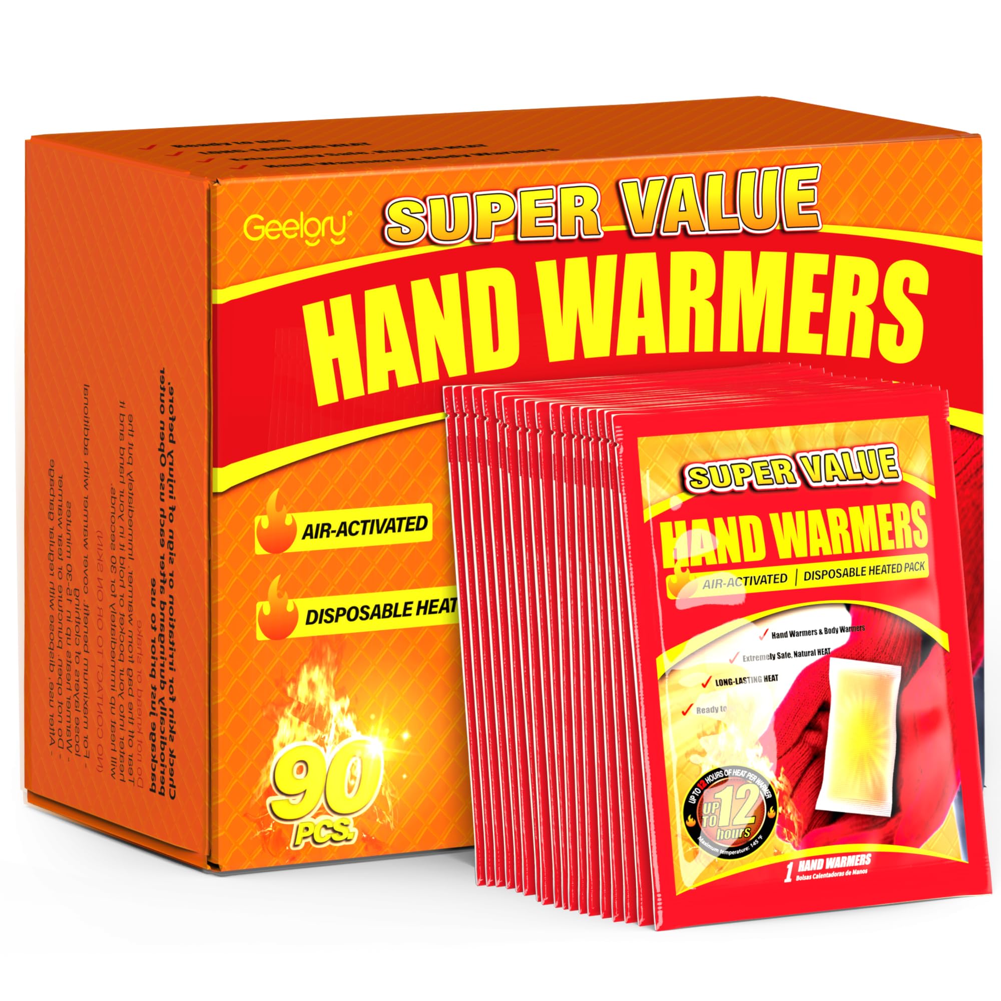 Hand Warmers Disposable 90Pcs, Long-Lasting Up to 12 Hours for Warm Body, Safe Portable Hand Warmers for Hand and Foot, Heater for Camping, Fishing, Winter for Women Men Mom Dad Image