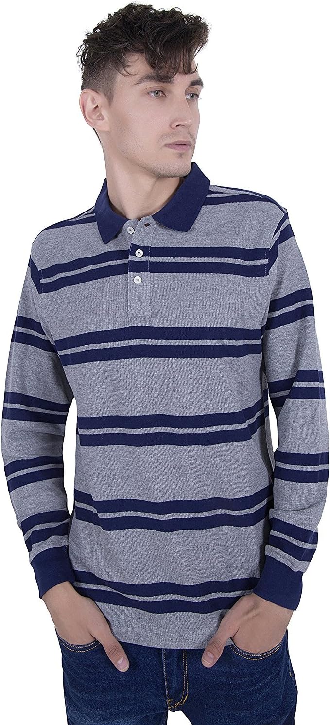 Quotee Winter Exclusive Men’s Striper Polo Grey and Navy Polo T Shirt by GlamFolio IPL