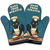 NAHMAKNE 2 Pack Funny Baking Cat Oven Mitts, Made from Scratch, Heat Resistant Silicone Non-Slip Mitts, Kitchen Baking Gifts for Bakers, Sweet Housewarming Gifts for Women Hostess Friend Cat Lovers