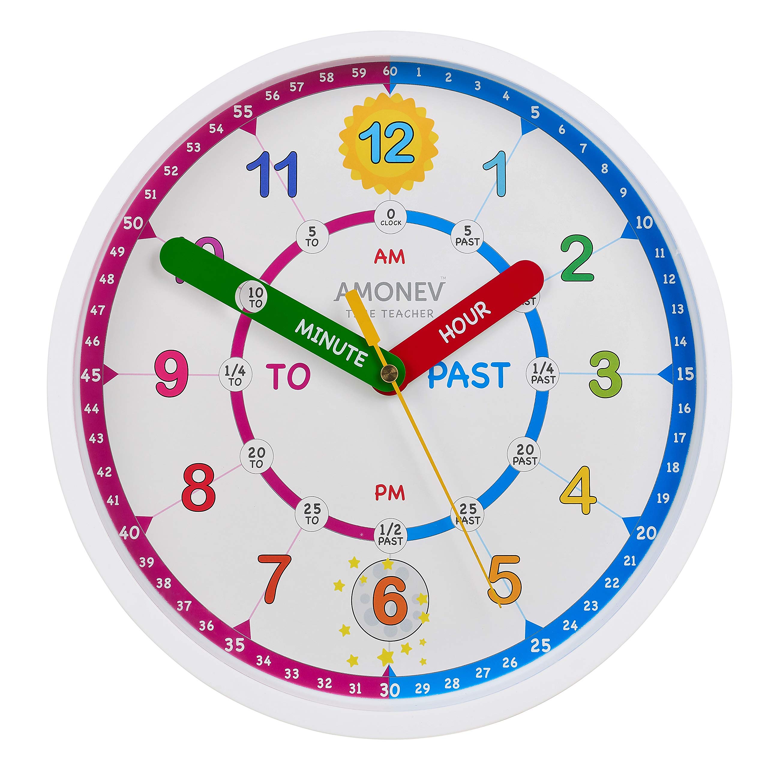 Amonev Time Teacher (V3) Children's Clock, Easy to Read with Silent Ticking, Teach Kids Analogue Clock Reading