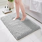 Ruggnovea Bathroom Rugs Non Slip Washable, Ultra Soft Thick Shaggy Absorbent Bath Mats, High Density Foam Latex Non Slip Backing Bath Rugs, Microfiber Bath Mats for Bathroom Floor&Sink,24x17,Grey