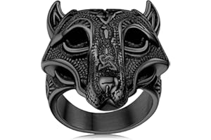 FaithHeart Norse Viking Jewelry Mens Stainless Steel Vikings Thor's Hammer/Wolf Head Ring Valknut Warrior's Gothic Jewelry-Personalized Engrave
