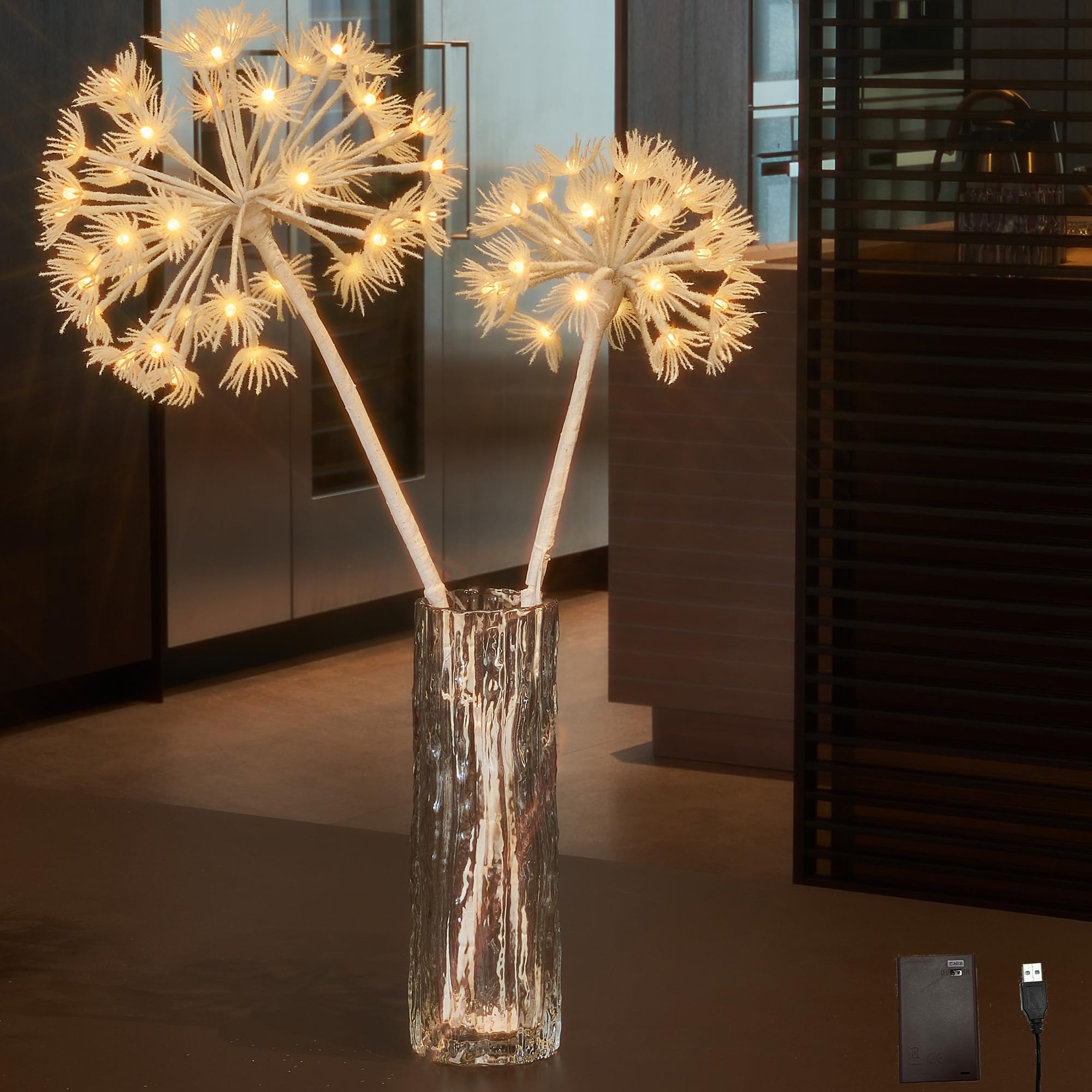 Photo 1 of LITBLOOM Lighted Willow Branches with Timer Battery Operated and USB Plug in, Faux Dandelion Branches with Lights 27IN 70 LED Lights for Home Mantle Table Christmas Decoration