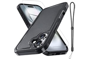 RMOCR Case for iPhone 17 Phone Cover with Screen Protector,Military Grade Heavy Duty Shockproof PhoneCase with Wrist Lanyard Strap,2025 Black Matte