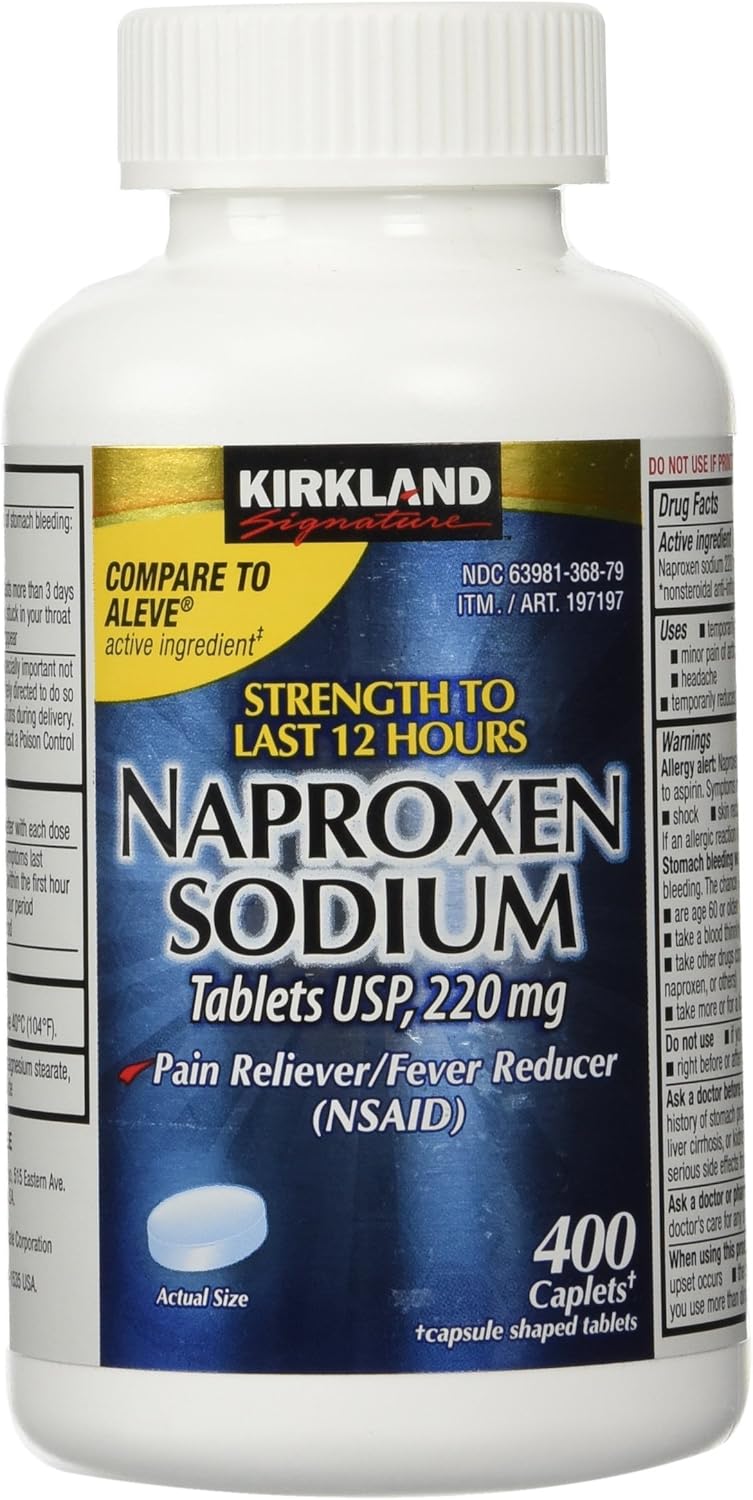 Cos13 Kirkland Signature Extra Strength Naproxen Sodium 220mg Last 12 Hours Pain Fever Reliever - 400 Caplets: Health & Personal Care