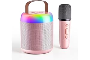 FOJELD Mini Karaoke Machine for Kids - Portable Bluetooth Speaker with Wireless Microphones, Gift for Girls Toys 4, 5, 6, 7, 8, 10, 12+ Years Old Birthday Family Home Party(Y2-Pink-1 Mic)