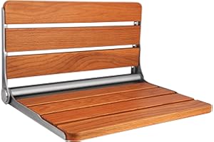 Teak Folding Shower Seat Wall Mounted, Foldable Shower Bench, 400lbs Max Load, 16"