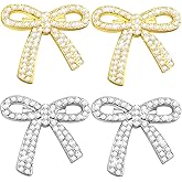 4 PCS Crystal Bow Brooch Pins Vintage Sparkly Rhinestone Ribbon Bowknot Elegant Lapel Pin Brooches Gifts for Women Wedding Party Dress Suit Shirt Scarf Clothes Accessories, Gold & Sliver