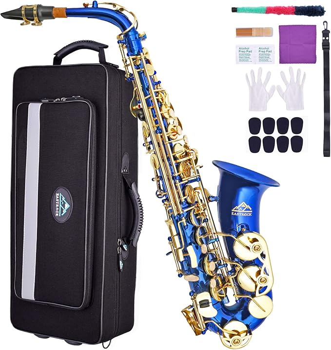 EastRock Alto Saxophone for Students Beginner Blue Laquer Gold Key E