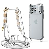 Lawonda for iPhone 17 Pro Case with Strap, Clear Shockproof Crossbody Phone Cover w/Removable Anti-Theft Adjustable Lanyard for Women, Travel, Shopping, Hiking (6.3", Grey)