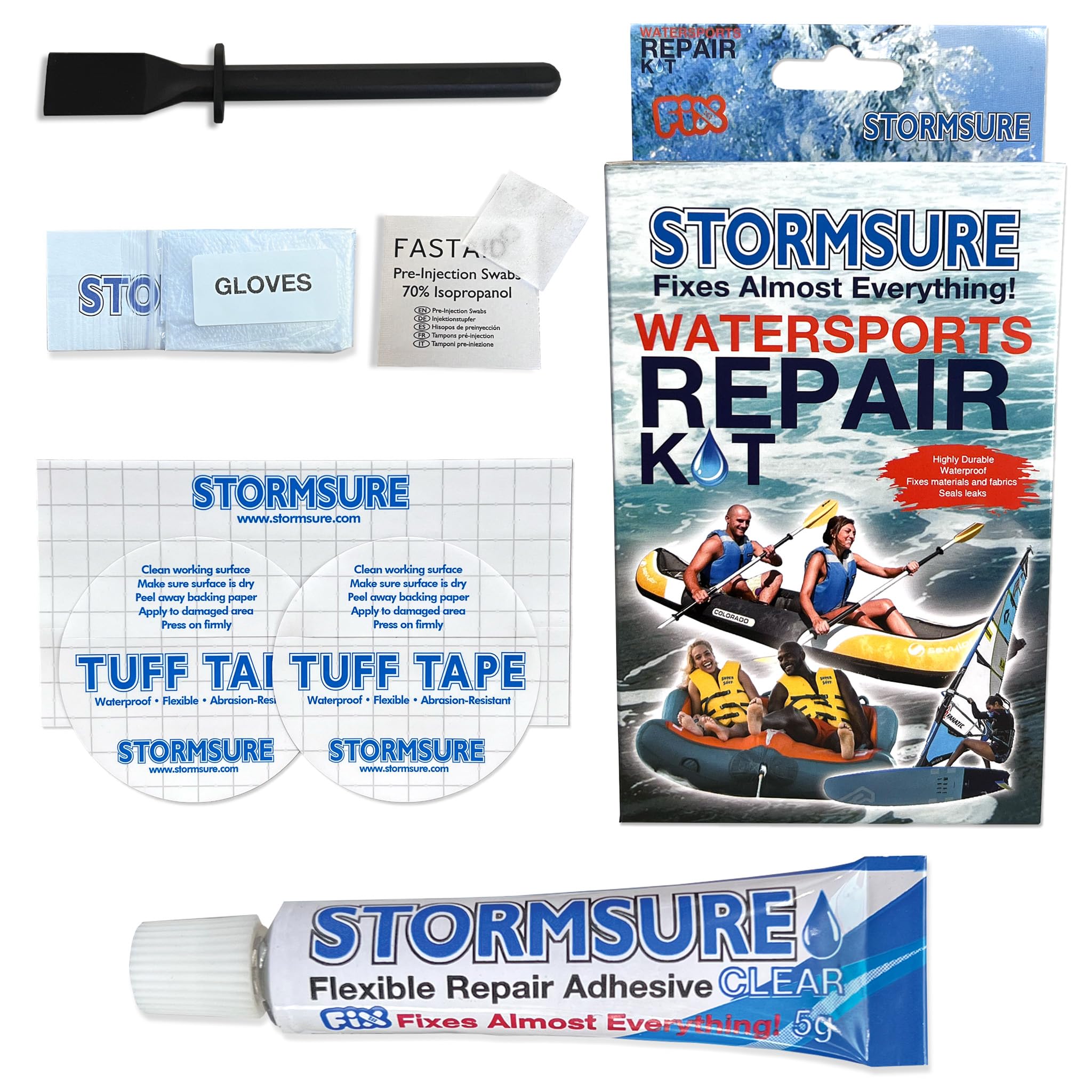 Stormsure Watersports Repair Kit - With Stormsure Glue and Tuff Tape Self-Adhesive Patches: Make Waterproof, Durable Repairs Easily