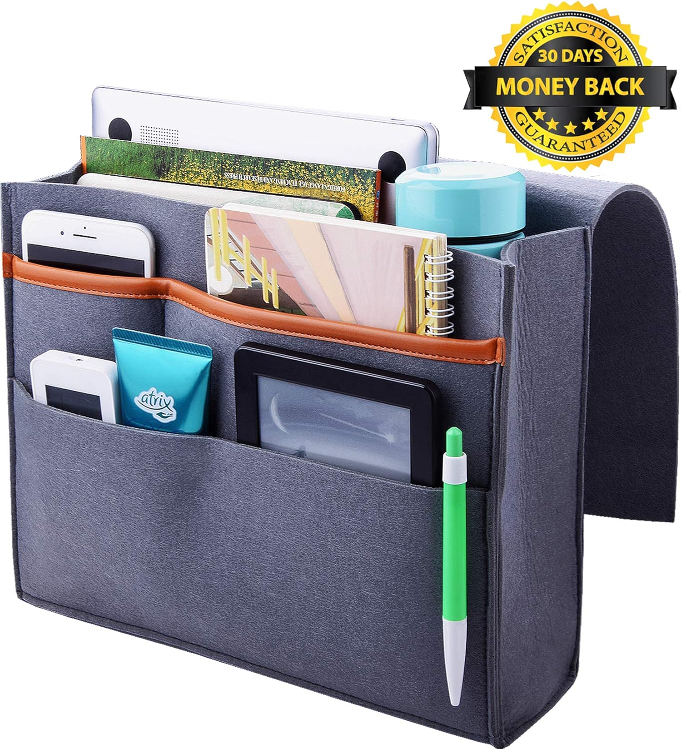 YOMFUN Bed Pocket Caddy, Large Bedside Caddy Organizer Home Sofa Bedside Organizer Felt Hanging Organizer Bag Holder for Tablet/Magazine/Remote Holder |13” Laptop Caddy (Dark Gray)
