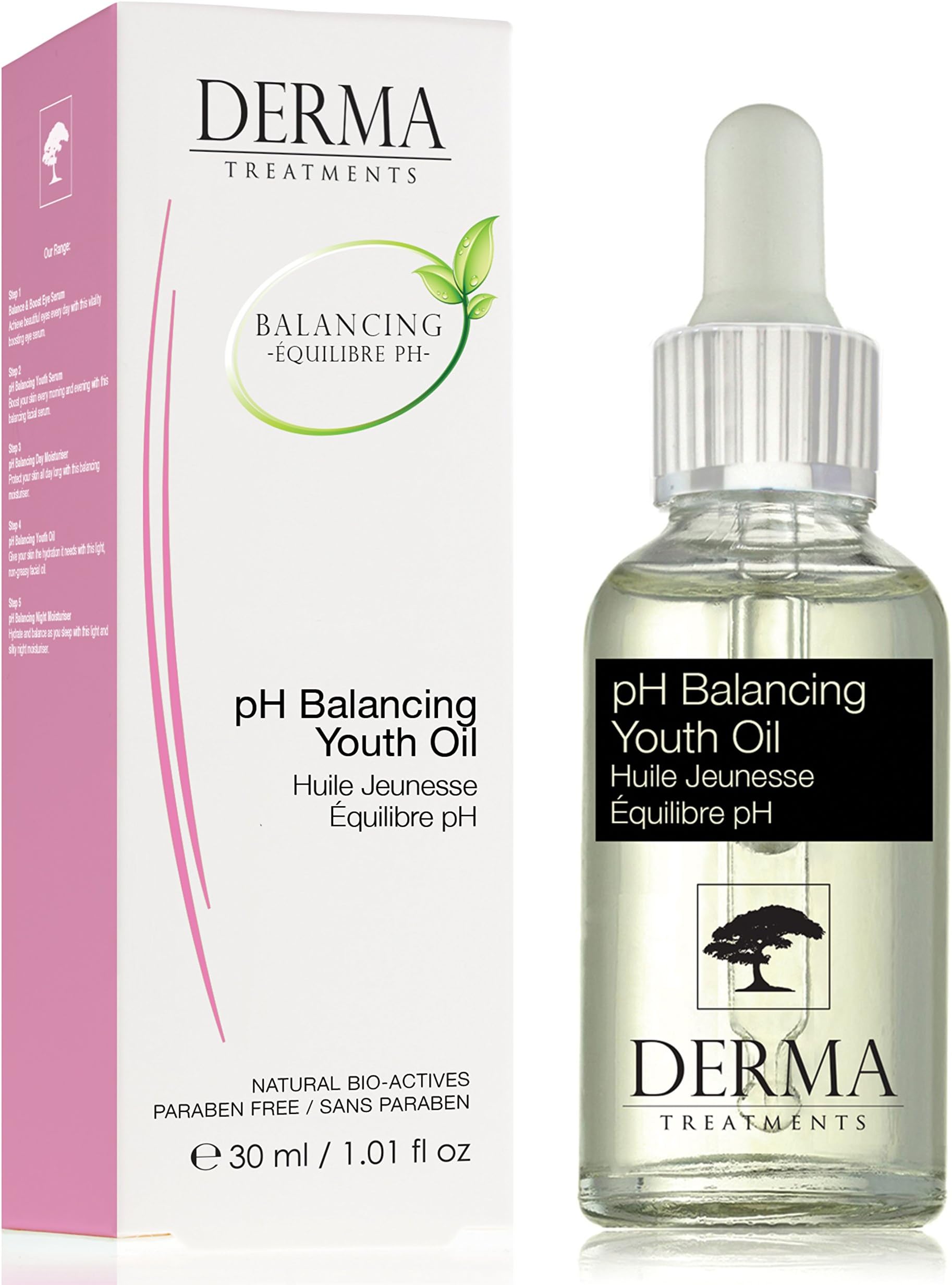 Derma Treatments PH Balancing Youth Oil with Almond & Olive oils Aims to deeply penetrate into the skin for intense moisturisation 30ml