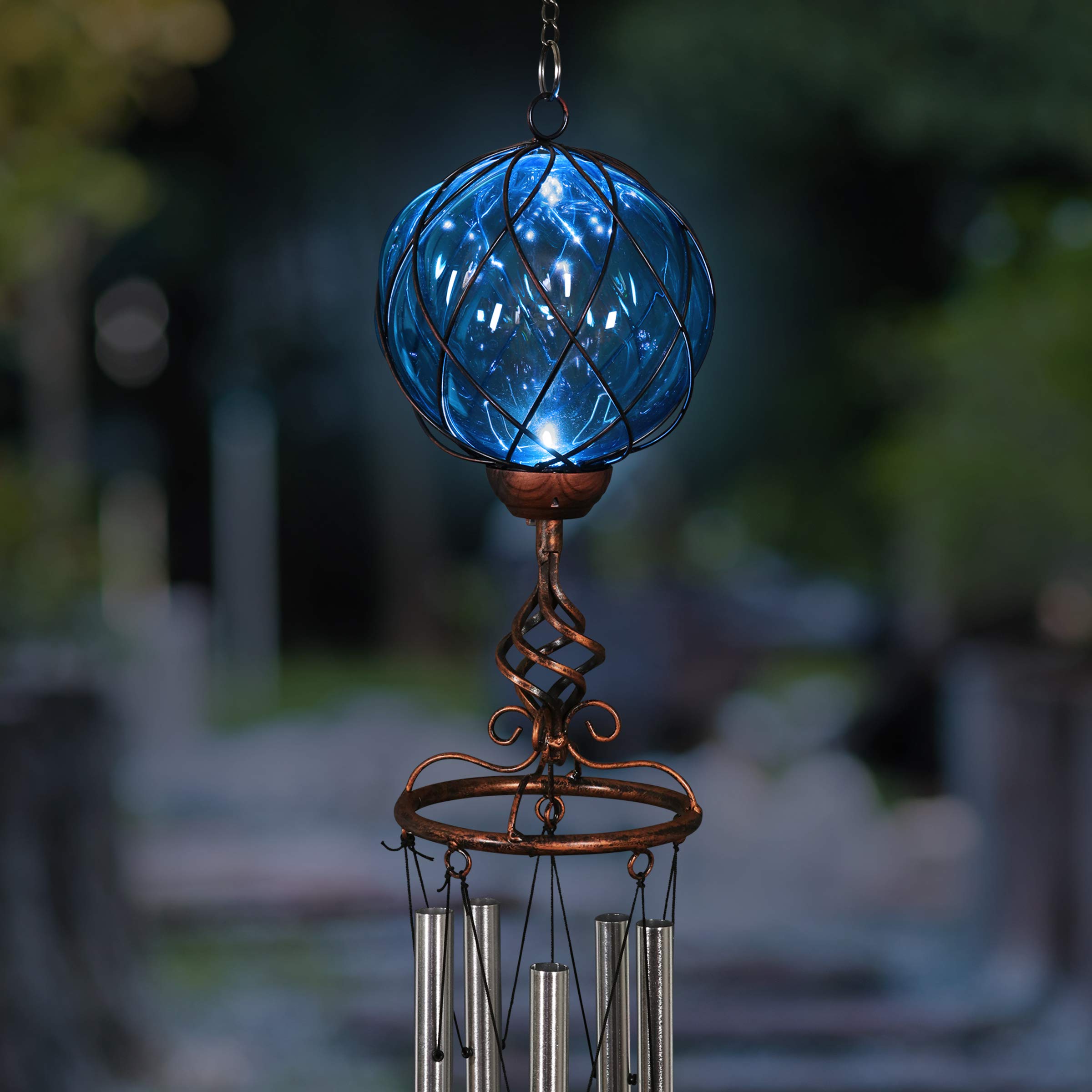 Exhart Bronze Windchime w/Blue Solar Crystal Ball Solar Glass Ball