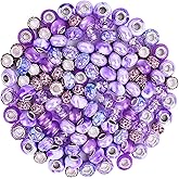 120pcs European Large Hole Beads, Assortments Charm Lampwork Murano Spacer Craft Beads for DIY Charms Bracelet Necklace Earring Jewelry Making Supplies(Purple)