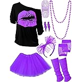 80s Outfit Costume Accessories for Women Neon T Shirt Tutu Skirt for Mardi Gras