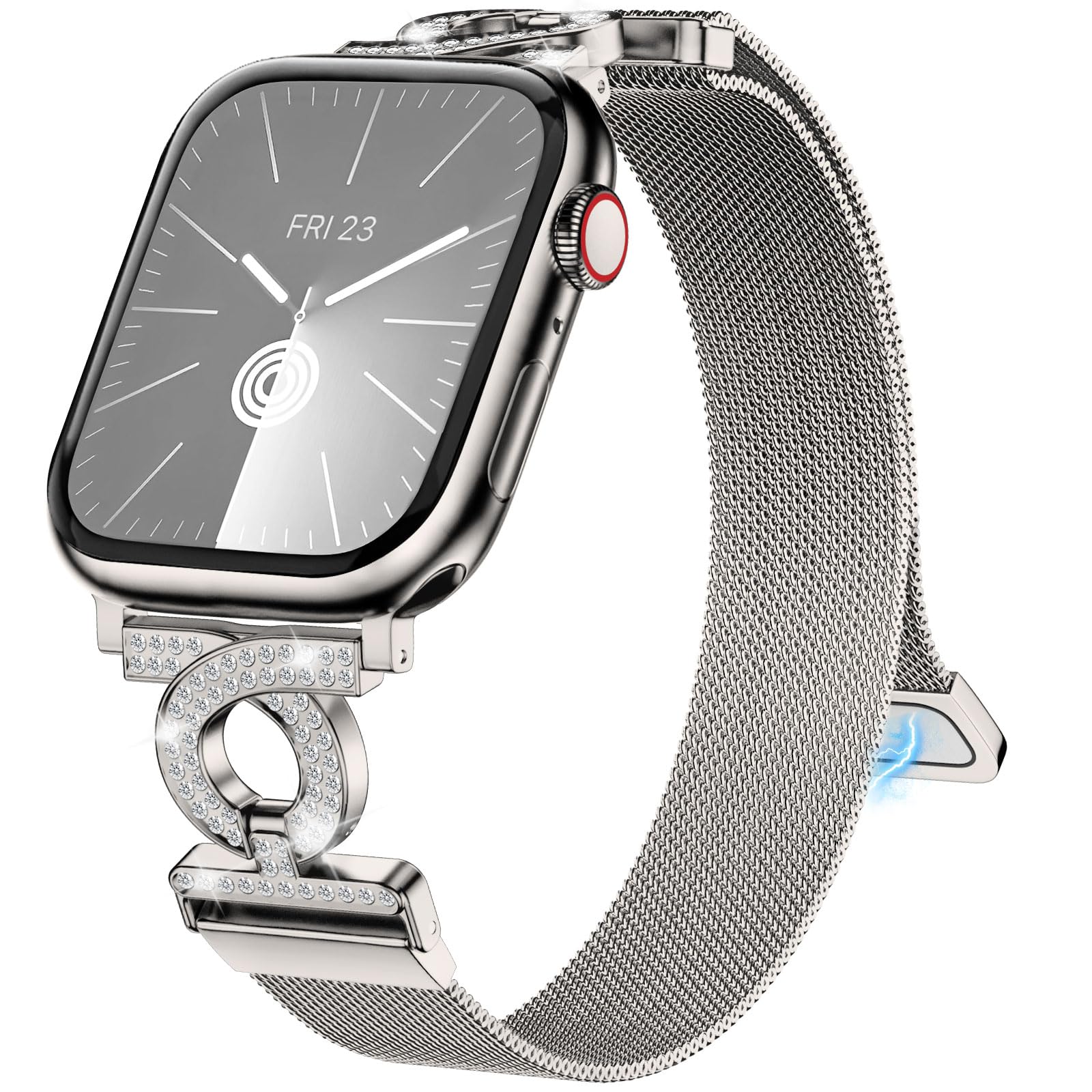 wutwuk Compatible Apple Watch Straps Women 49mm 46mm 45mm 44mm 42mm(Series 3 2 1) Magnetic Lock Mesh Stainless Steel Strap with Rhinestones for iWatch Ultra/SE/11/10/9/8/7/6/5/4/3/2/1-Starlight