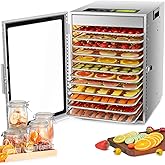 Kwasyo Food Dehydrator Machine, 12 Trays ALL Stainless Steel, Dual fan 360° Efficient Drying, 24H Adjustable Timer & 30℃ to 9