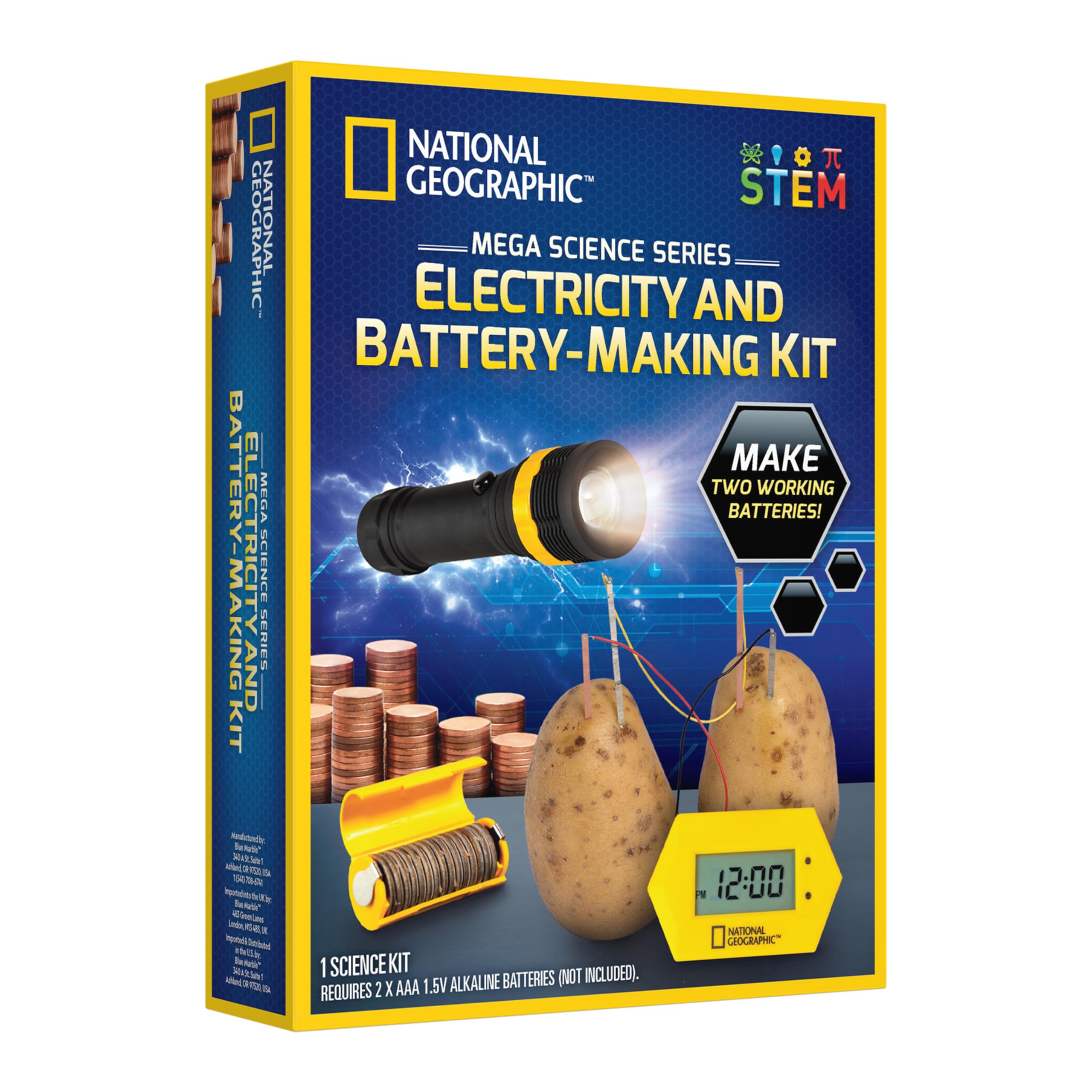 National Geographic Battery Making Kit - Potato Clock and Penny Powered Flashlight Science Kit, 2 Electricity STEM Projects for Kids, Electrical Circuit Toy for Boys and Girls (Amazon Exclusive) Image