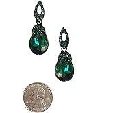 Art Deco Retro Vintage Style Dark Emerald Green Pear Formal Wedding Bridal Prom Rhinestone Earrings