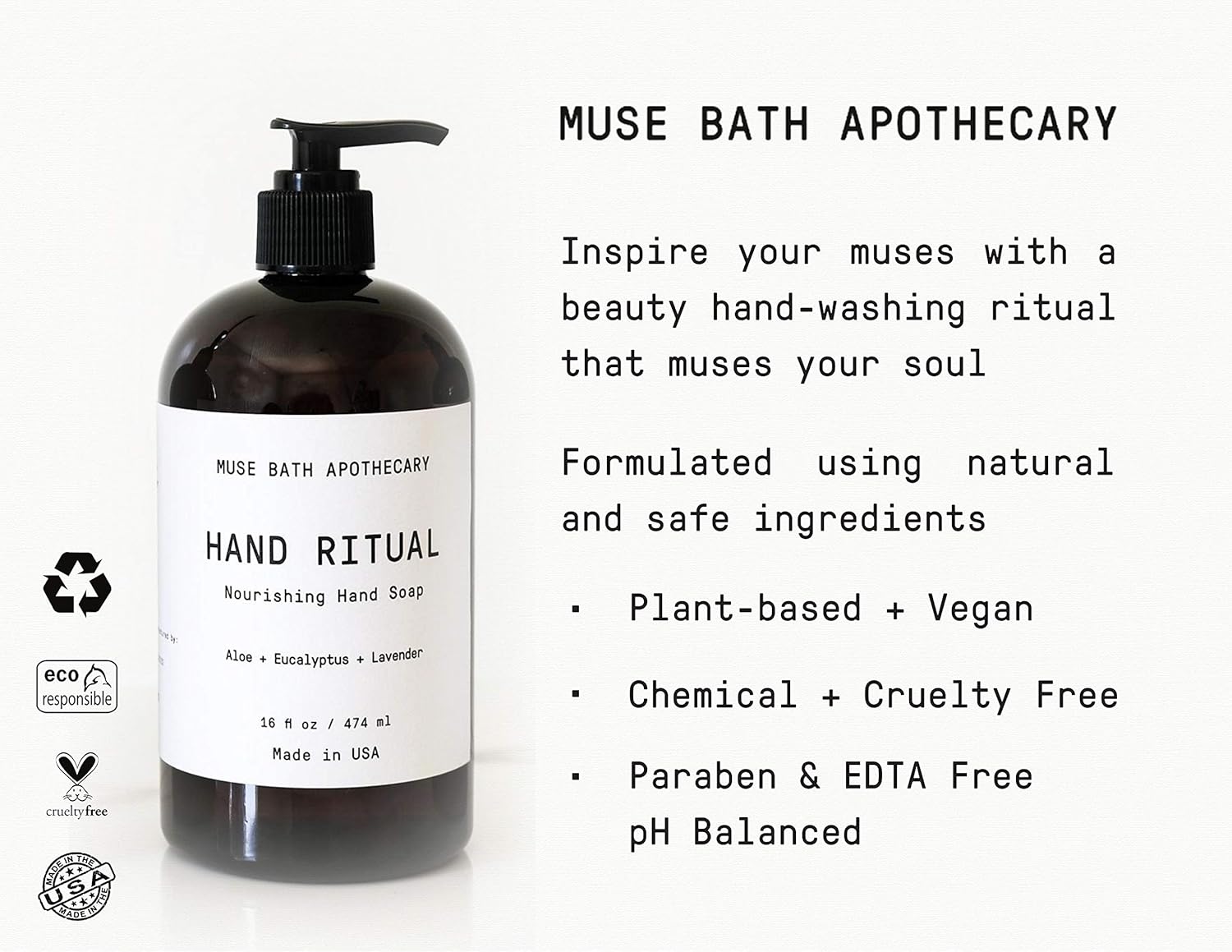 Muse Bath Apothecary Hand Ritual - Aromatic and Nourishing Hand Soap, 16 oz, Infused with Natural Essential Oils - Aloe + Eucalyptus + Lavender, 2 Pack : Beauty
