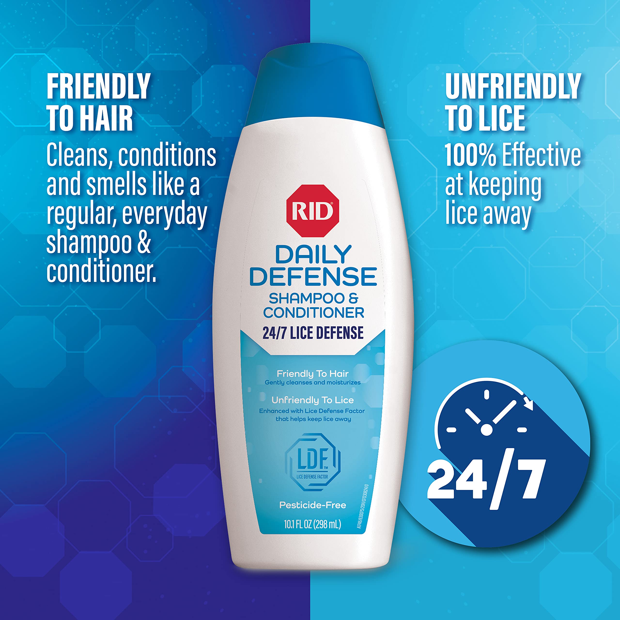 RID Daily Defense Lice Shampoo & Conditioner, Used Daily Provides 24/7 Defense Against Head Lice, 100% Effective, 10.1 Ounce