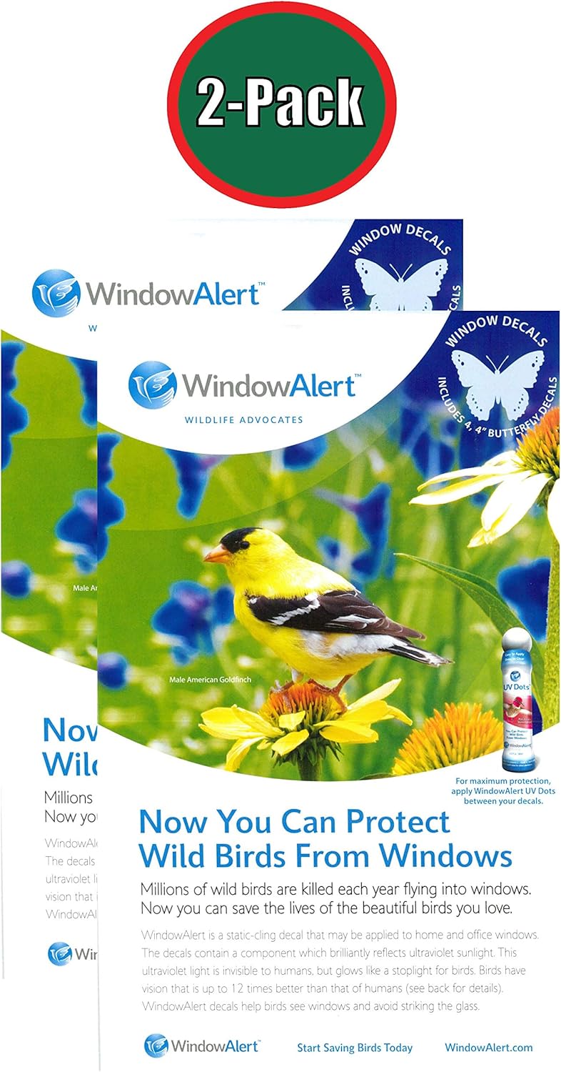 WindowAlert Butterfly Anti-Collision Decal - UV-Reflective Window Decal to Protect Wild Birds from Glass Collisions, 2-Pack