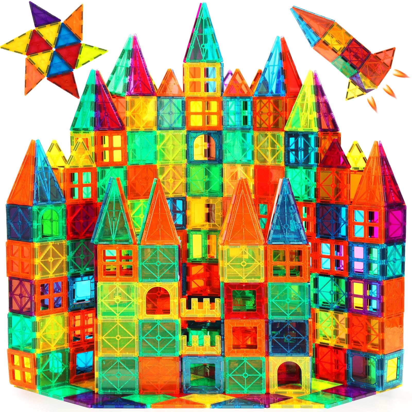 FNJO Magnetic Tiles, 110PCS Magnet Building Blocks STEM Toy for Kids