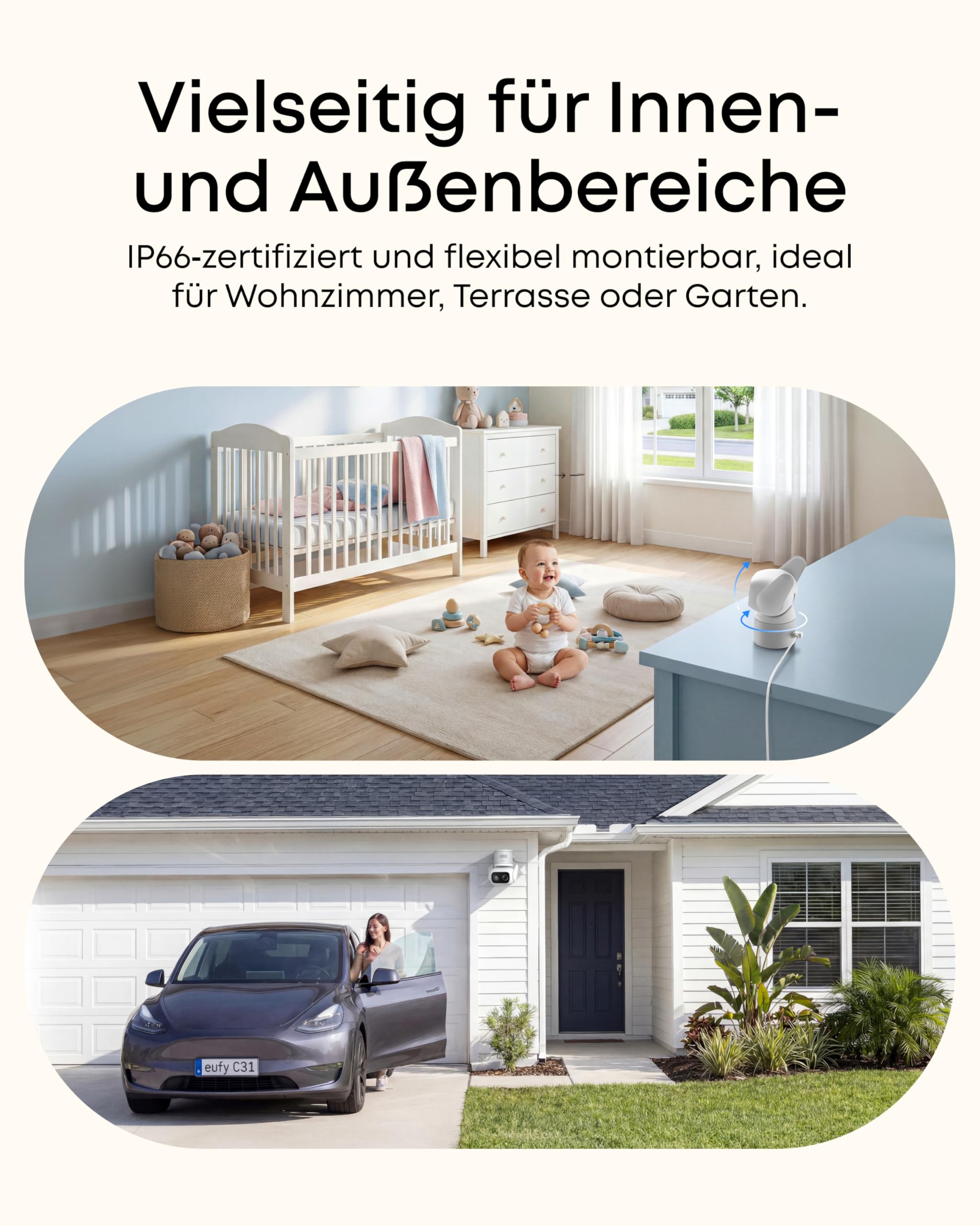 eufy Überwachungskamera C31 kabelgebunden, Außen & Innen, 360°-Sicht mit Schwenken/Neigen, Farbnachtsicht, KI-Erkennung Mensch/KFZ/Tier/Weinen, Dual-Antenne, lokaler Speicher, ohne ABO, 24/7-Videos 2