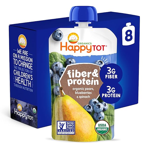 HAPPYTOT ORGANICS STAGE 4 FIBER & PROTEIN, PEARS, BLUEBERRIES & SPINACH, 4 OUNCE (PACK OF 8)