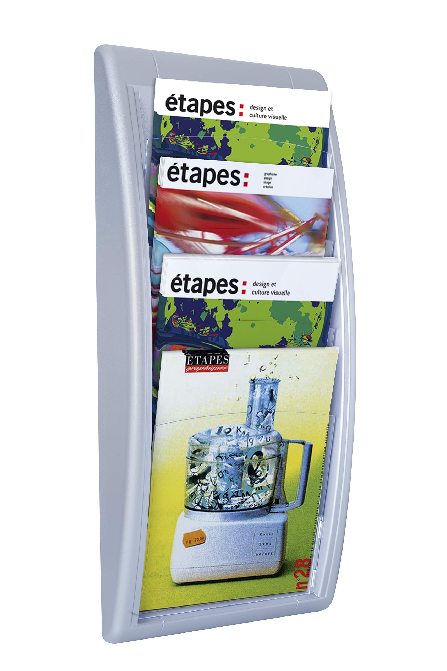 Fast Paper Quick Fit Literature Holder Wall-mount 4 x A4 Pockets W290xD95xH650mm Aluminium Ref 4061.35